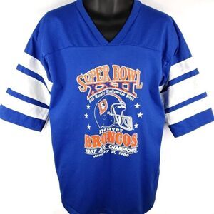 Super Bowl XXII T Shirt Jersey Vintage 80s 1987 Denver Broncos 50/50 Made In USA